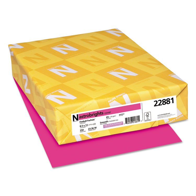 Astrobrights Color Cardstock, 65 lb Cover Weight, 8.5 x 11, Fireball Fuchsia, 250/Pack (WAU22881)