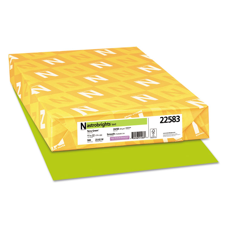Astrobrights Color Paper, 24 lb Bond Weight, 11 x 17, Terra Green, 500/Ream (WAU22583)