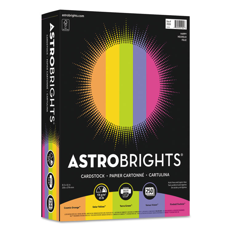 Astrobrights Color Cardstock -"Happy" Assortment, 65 lb Cover Weight, 8.5 x 11, Assorted, 250/Pack (WAU21004)