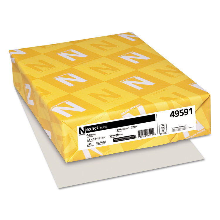 Neenah Paper Exact Index Card Stock, 110 lb Index Weight, 8.5 x 11, Gray, 250/Pack (WAU49591)