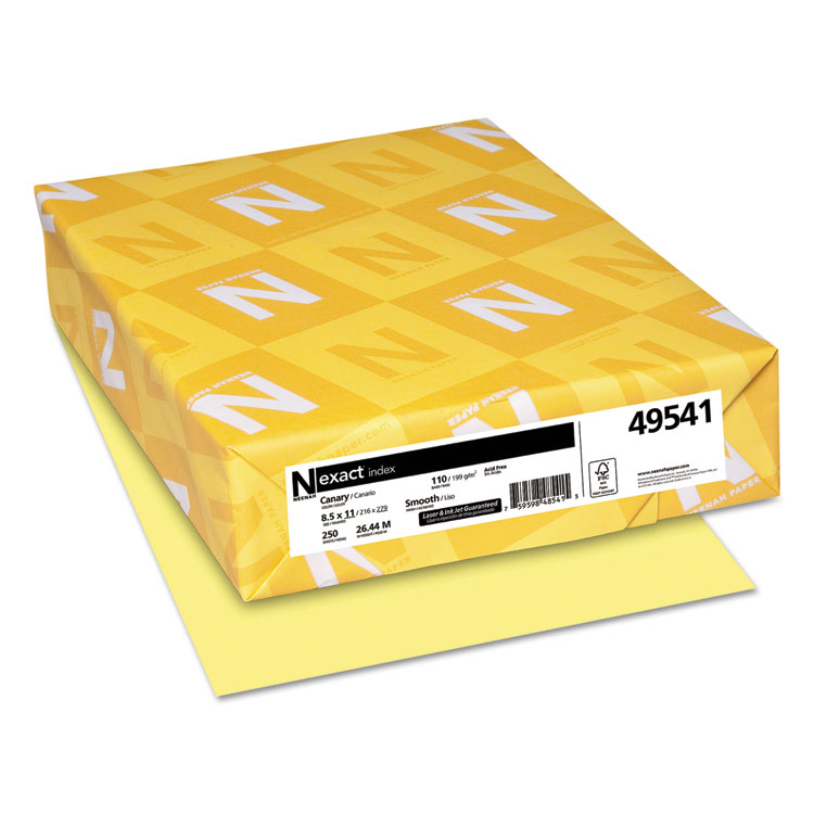 Neenah Paper Exact Index Card Stock, 110 lb Index Weight, 8.5 x 11, Canary, 250/Pack (WAU49541)