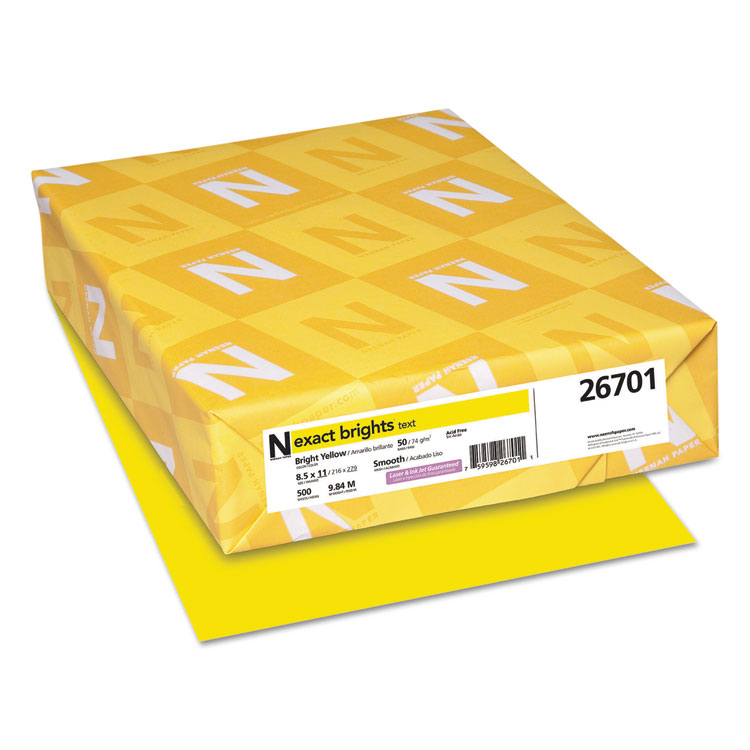 Neenah Paper Exact Brights Paper, 20 lb Bond Weight, 8.5 x 11, Bright Yellow, 500/Ream (WAU26701)