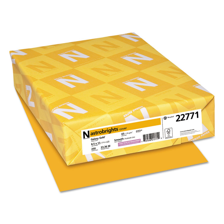Astrobrights Color Cardstock, 65 lb Cover Weight, 8.5 x 11, Galaxy Gold, 250/Pack (WAU22771)