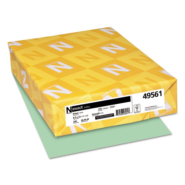 Neenah Paper Exact Index Card Stock, 110 lb Index Weight, 8.5 x 11, Green, 250/Pack (WAU49561)