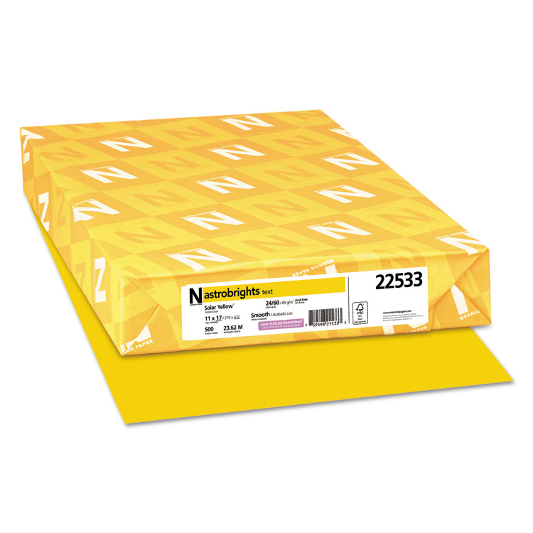 Astrobrights Color Paper, 24 lb Bond Weight, 11 x 17, Solar Yellow, 500/Ream (WAU22533)