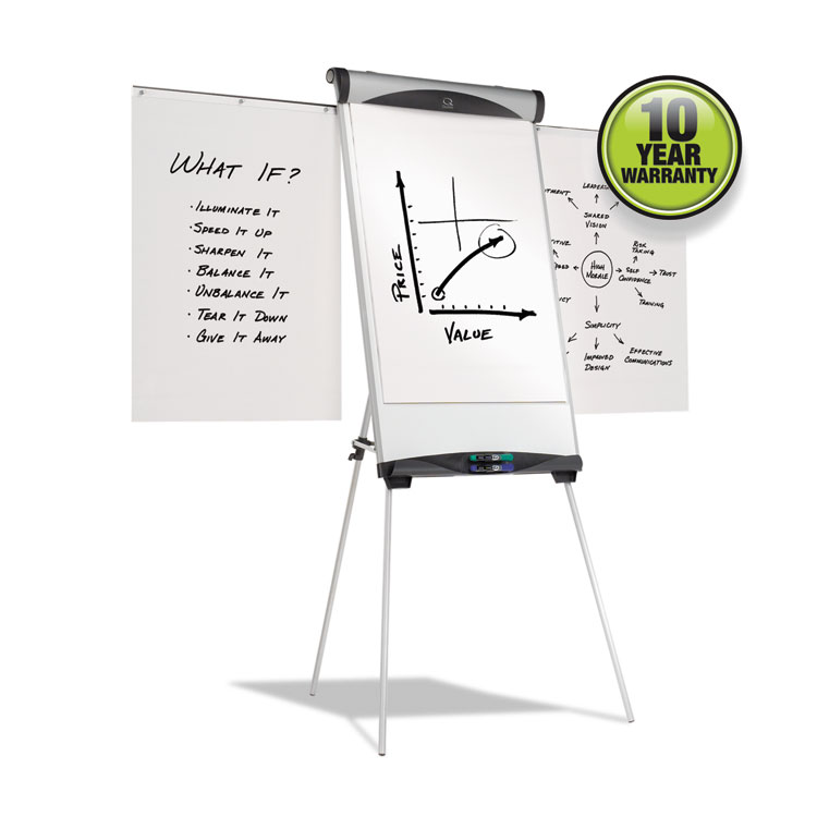 Quartet Euro Magnetic Presentation Easel, 27" x 39", White Surface, Satin Aluminum Frame (QRTEU500E)