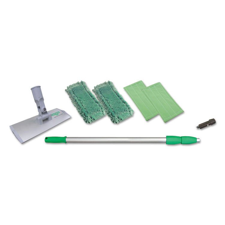 Unger SpeedClean Window Cleaning Kit, Aluminum, 72" Extension Pole, 8" Pad Holder, Silver/Green (UNGWNK01)