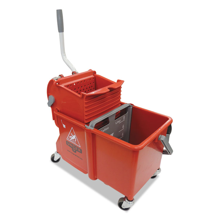 Unger Side-Press Restroom Mop Dual Bucket Combo, 4 gal, Plastic, Red (UNGCOMSR)