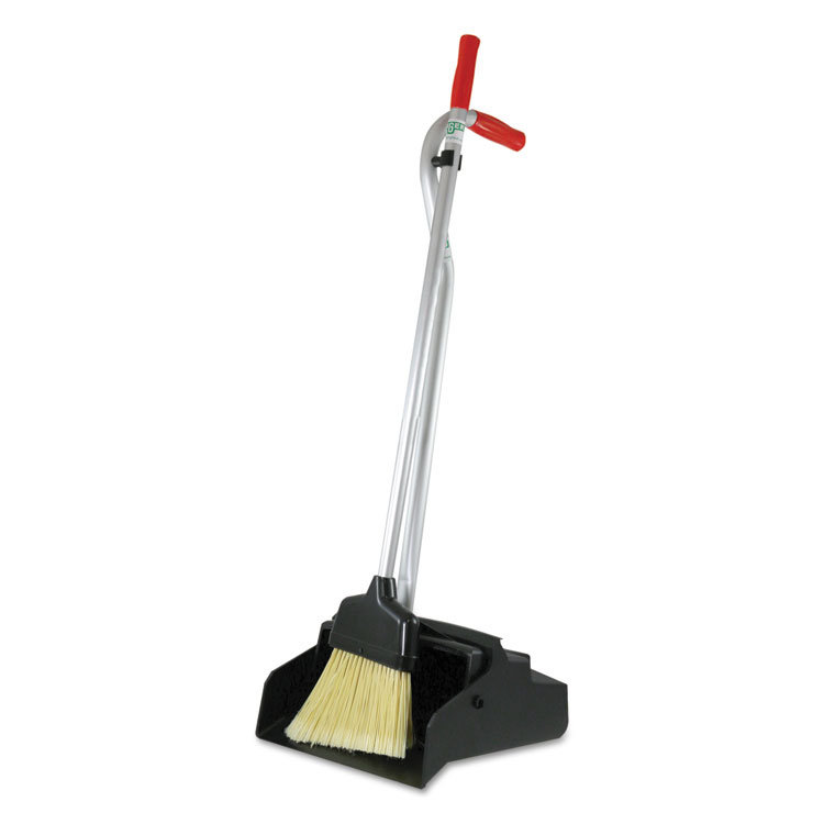 Unger Ergo Dustpan With Broom, 12w x 33h, Metal with Vinyl Coated Handle, Red/Silver (UNGEDPBR)