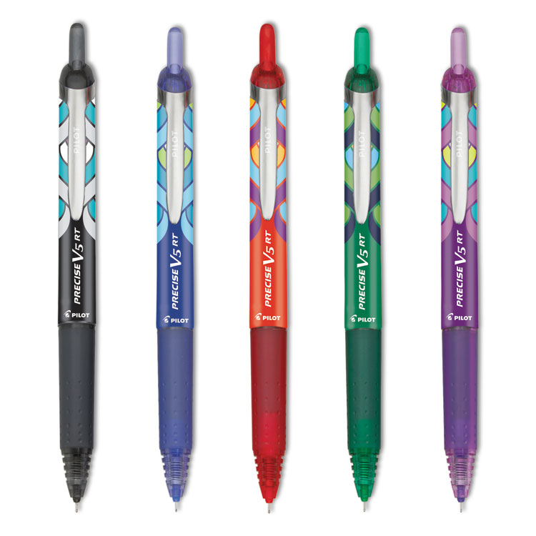 Pilot Precise V5RT Deco Peacock Pattern Rollerball Pen, Retractable, Extra-Fine 0.5 mm, Assorted Ink and Barrel Colors, 5/Pack (PIL41980)
