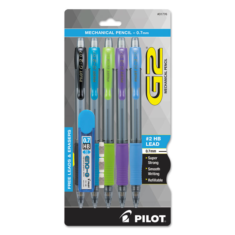 Pilot G2 Mechanical Pencil, 0.7 mm, HB (#2), Black Lead, Assorted Barrel Colors, 5/Pack (PIL31776)