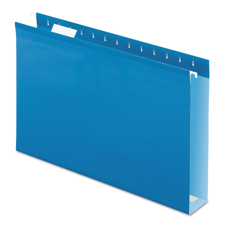 Pendaflex Extra Capacity Reinforced Hanging File Folders with Box Bottom, 2" Capacity, Legal Size, 1/5-Cut Tabs, Blue, 25/Box (PFX4153X2BLU)