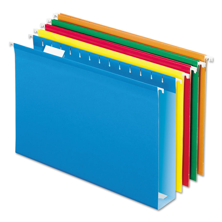Pendaflex Extra Capacity Reinforced Hanging File Folders with Box Bottom w/ Tabs, 2" Capacity, Legal, 1/5-Cut Tabs, Asst Colors,25/BX (PFX4153X2ASST)