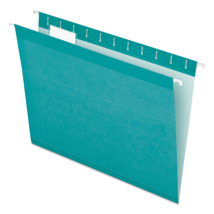 Pendaflex Colored Reinforced Hanging Folders, Letter Size, 1/5-Cut Tabs, Aqua, 25/Box (PFX415215AQU)