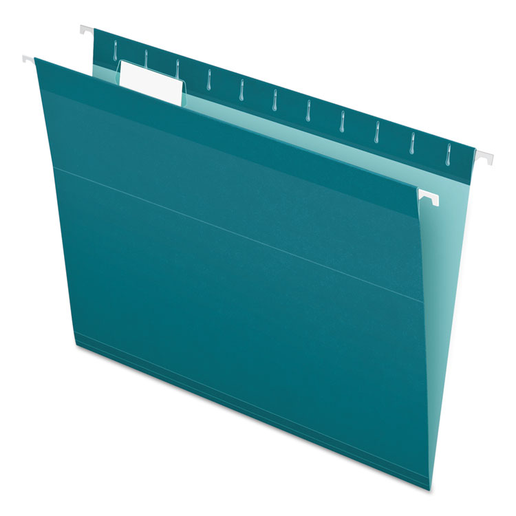 Pendaflex Colored Reinforced Hanging Folders, Letter Size, 1/5-Cut Tabs, Teal, 25/Box (PFX415215TEA)