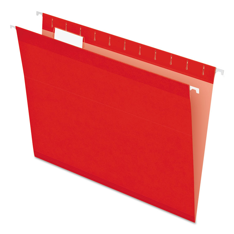 Pendaflex Colored Reinforced Hanging Folders, Letter Size, 1/5-Cut Tabs, Red, 25/Box (PFX415215RED)