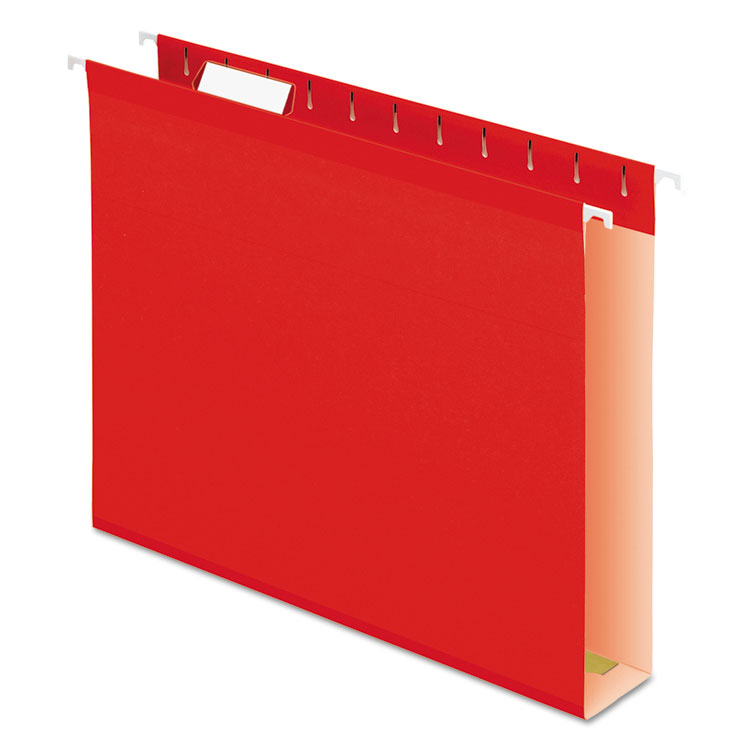 Pendaflex Extra Capacity Reinforced Hanging File Folders with Box Bottom, 2" Capacity, Letter Size, 1/5-Cut Tabs, Red, 25/Box (PFX4152X2RED)