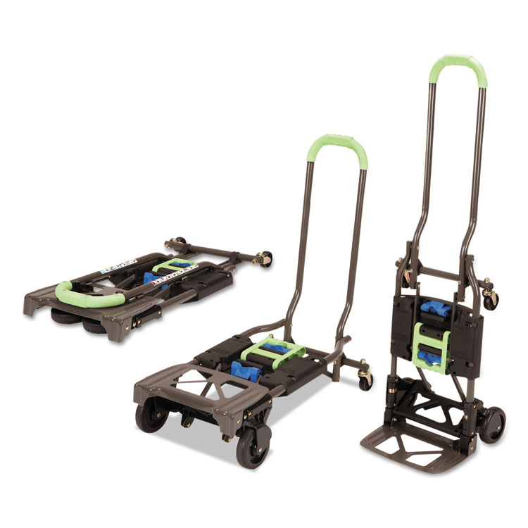 Cosco 2-in-1 Multi-Position Hand Truck and Cart, 300 lbs, 16.63 x 12.75 x 49.25, Black/Blue/Green (CSC12222PBG1E)