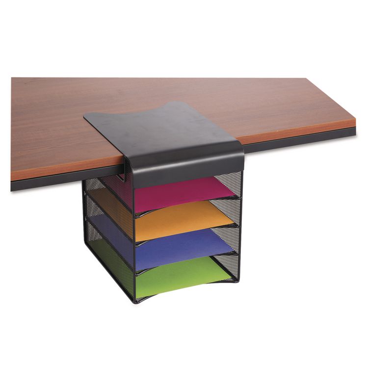 Safco Onyx Hanging Organizer, Solid Top Horizontal, 4 Compartments, Steel Mesh, 12.33 x 12 x 10, Black (SAF3242BL)