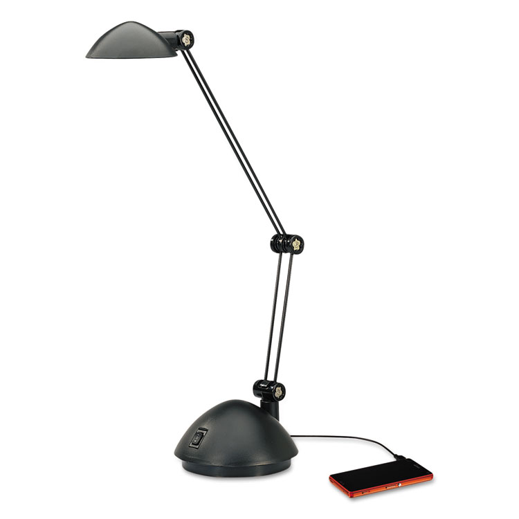 Alera Twin-Arm Task LED Lamp with USB Port, 11.88w x 5.13d x 18.5h, Black (ALELED912B)