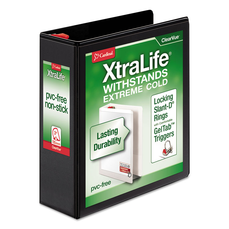 CRD26331 - Cardinal XtraLife ClearVue Non-Stick Slant-D Ring Binder, 3 Rings, 3" Capacity, 11 x 8.5, Black (CRD26331)