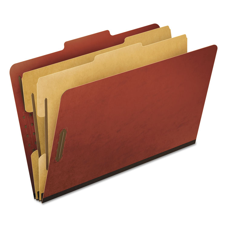 Pendaflex Six-Section Pressboard Classification Folders, 2" Expansion, 2 Dividers, 6 Fasteners, Legal Size, Red Exterior, 10/Box (PFX2257R)
