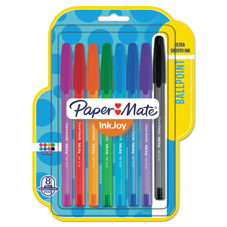 Paper Mate InkJoy 100 Ballpoint Pen, Stick, Medium 1 mm, Assorted Ink and Barrel Colors, 8/Pack (PAP1945932)