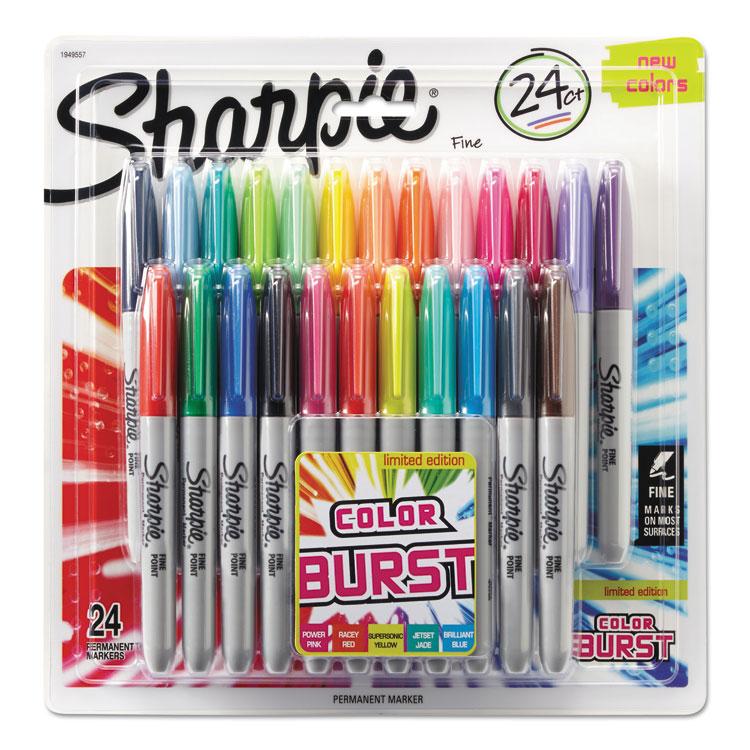 Sharpie Fine Tip Permanent Marker, Fine Bullet Tip, Assorted Classic and Limited Edition Color Burst Colors, 24/Pack (SAN1949557)