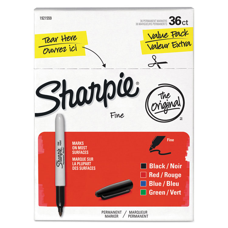 Sharpie Fine Tip Permanent Marker Value Pack, Fine Bullet Tip, Assorted Colors, 36/Pack (SAN1921559)