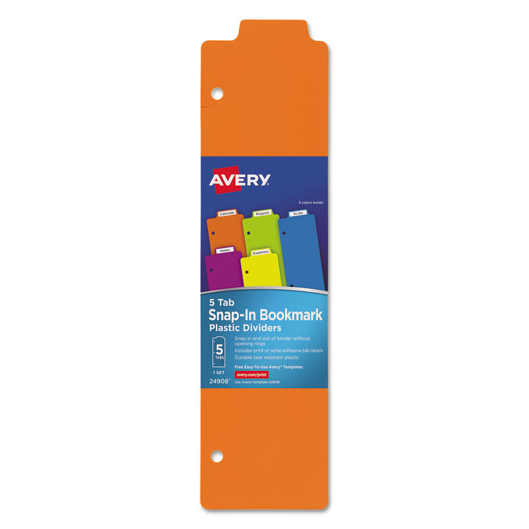 Avery Tabbed Snap-In Bookmark Plastic Dividers, 5-Tab, 11.5 x 3, Assorted, 1 Set (AVE24908)