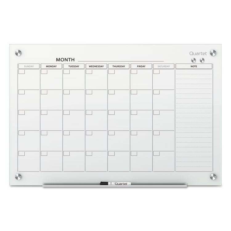 Quartet Infinity Magnetic Glass Calendar Board, Monthly Planning/Scheduling, 48" x 36", White Surface (QRTGC4836F)