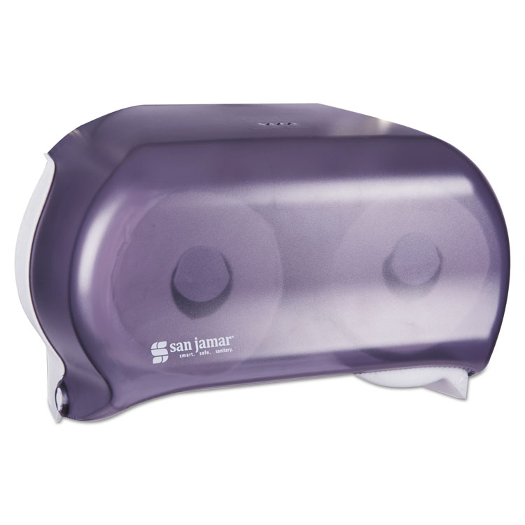San Jamar Versatwin Standard Bath Tissue Dispenser, Classic, 8 x 5.75 x 12.75, Transparent Black Pearl (SJMR3600TBK)