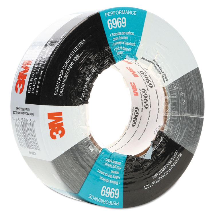 3M 6969 Extra-Heavy-Duty Duct Tape, 3" Core, 48 mm x 54.8 m, Silver (MMM6969)