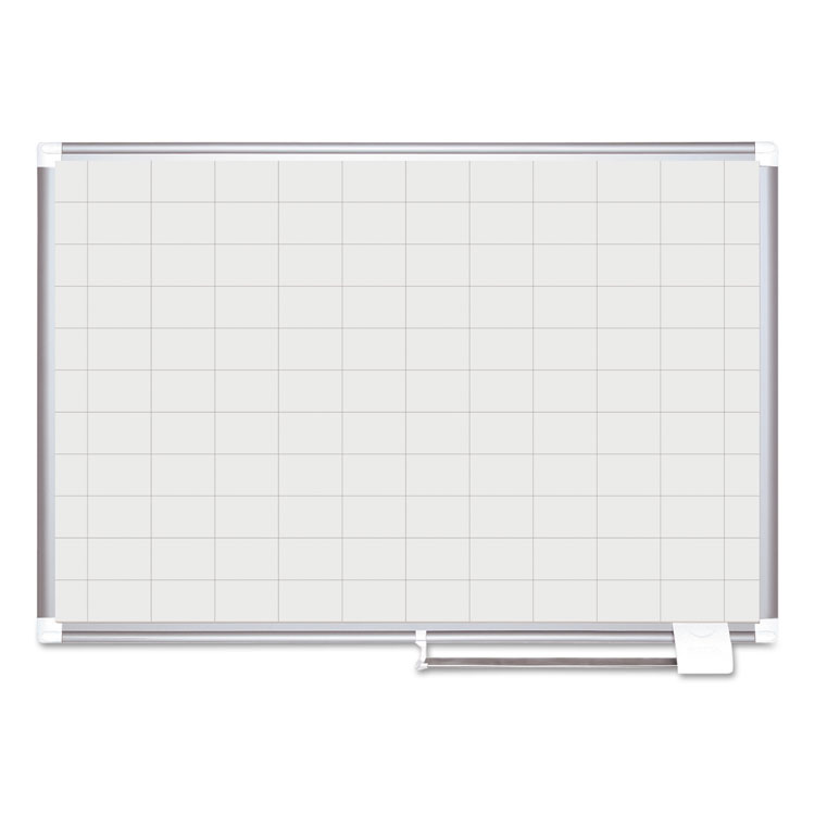 MasterVision Gridded Magnetic Steel Dry Erase Project Planning Board, 2" x 3" Cells, 48" x 36", White Surface, Satin Aluminum Frame (BVCMA0593830)