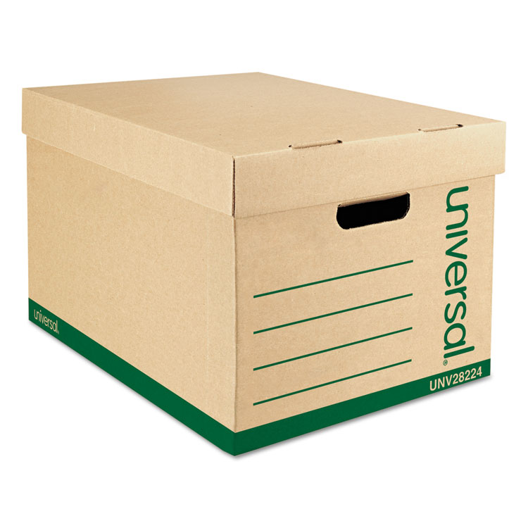 Universal Recycled Heavy-Duty Record Storage Box, Letter/Legal Files, Kraft/Green, 12/Carton (UNV28224)