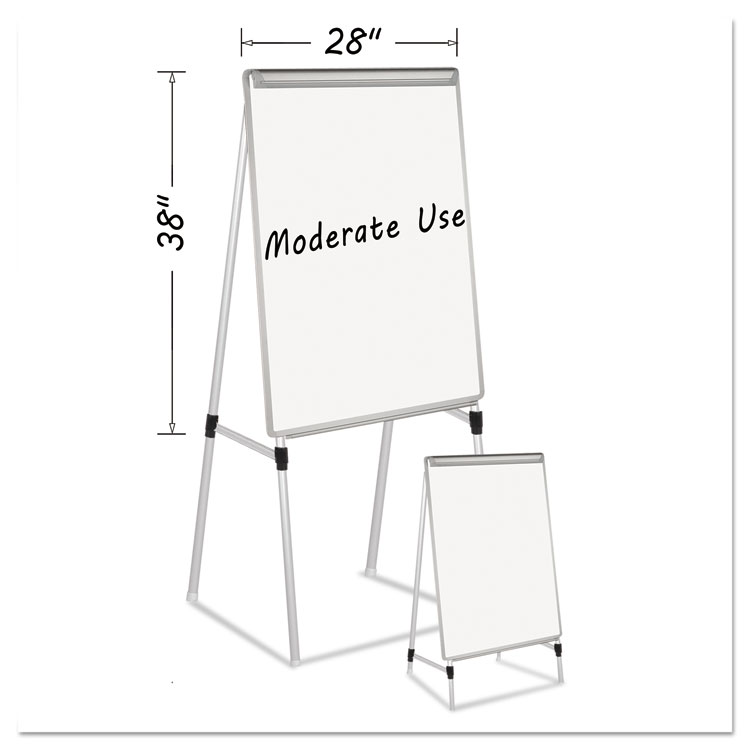 MasterVision Silver Easy Clean Dry Erase Quad-Pod Presentation Easel, 28" x 39.5", White Surface, Black/Satin Aluminum Frame (BVCEA2300335MV)