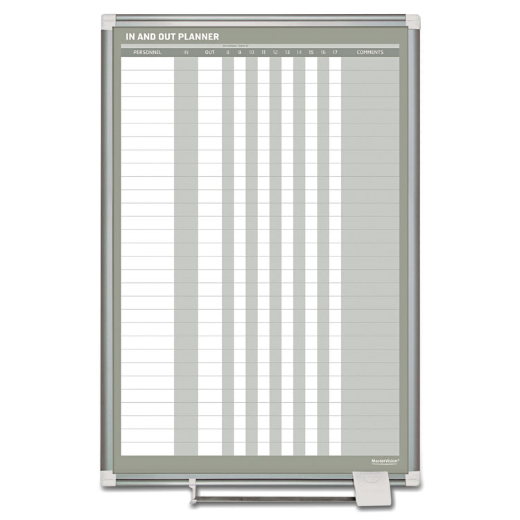 MasterVision In-Out Magnetic Dry Erase Board, 30-Person Tracking, 24" x 36", White Surface, Satin Aluminum Frame (BVCGA02109830)