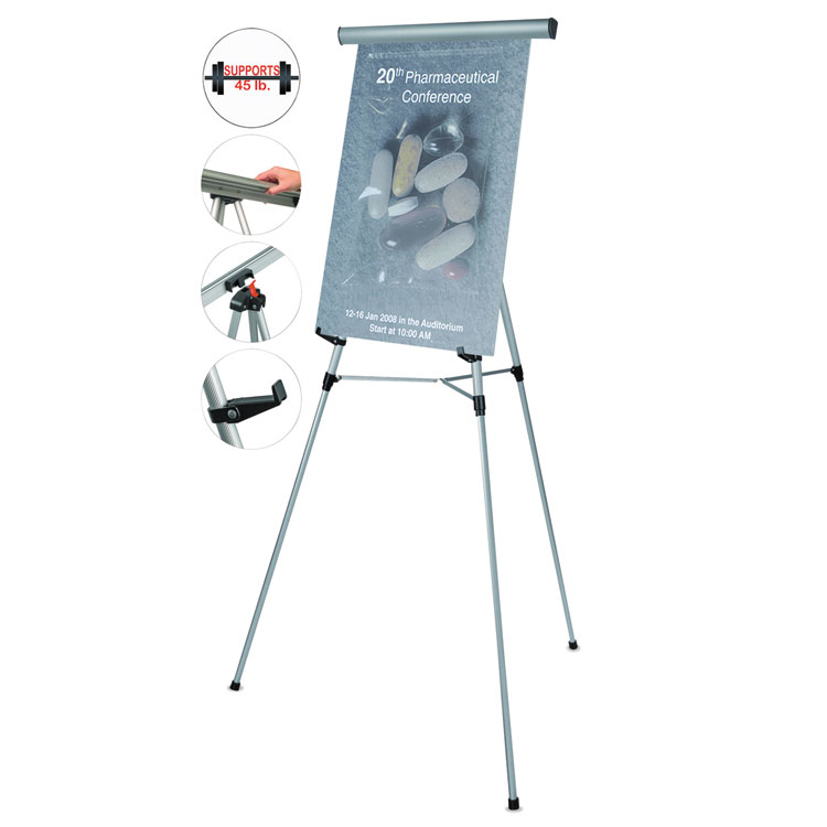 MasterVision Telescoping Tripod Display Easel, Adjusts 35" to 64" High, Metal, Silver (BVCFLX09102MV)