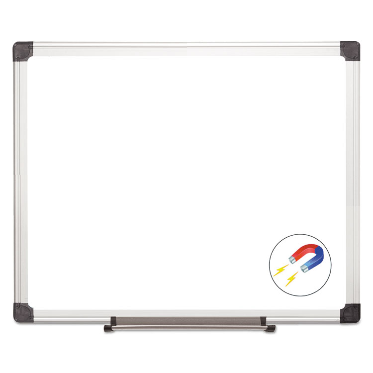MasterVision Value Lacquered Steel Magnetic Dry Erase Board, 24" x 36", White Surface, Satin Aluminum Frame (BVCMA0307170)