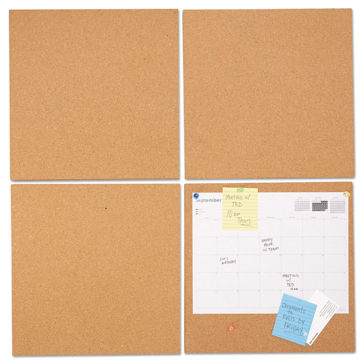 Universal Cork Tile Panels, Classic Synthetic Cork Surface, 12" x 0.38" x 12", Brown, 4/Pack (UNV43404)