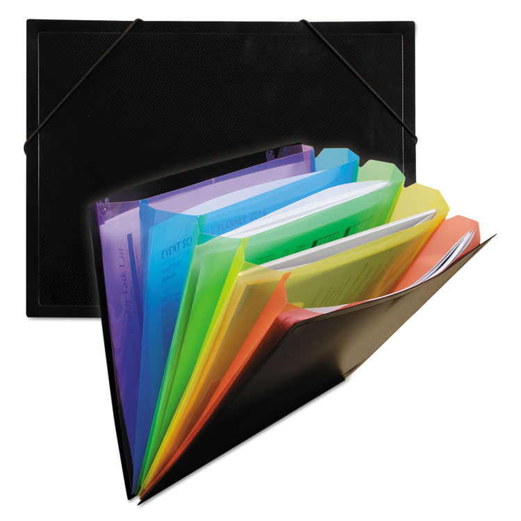 C-Line Rainbow Document Sorter/Case, 5" Expansion, 5 Sections, Elastic Cord Closure, Letter Size, Black/Multicolor (CLI59011)