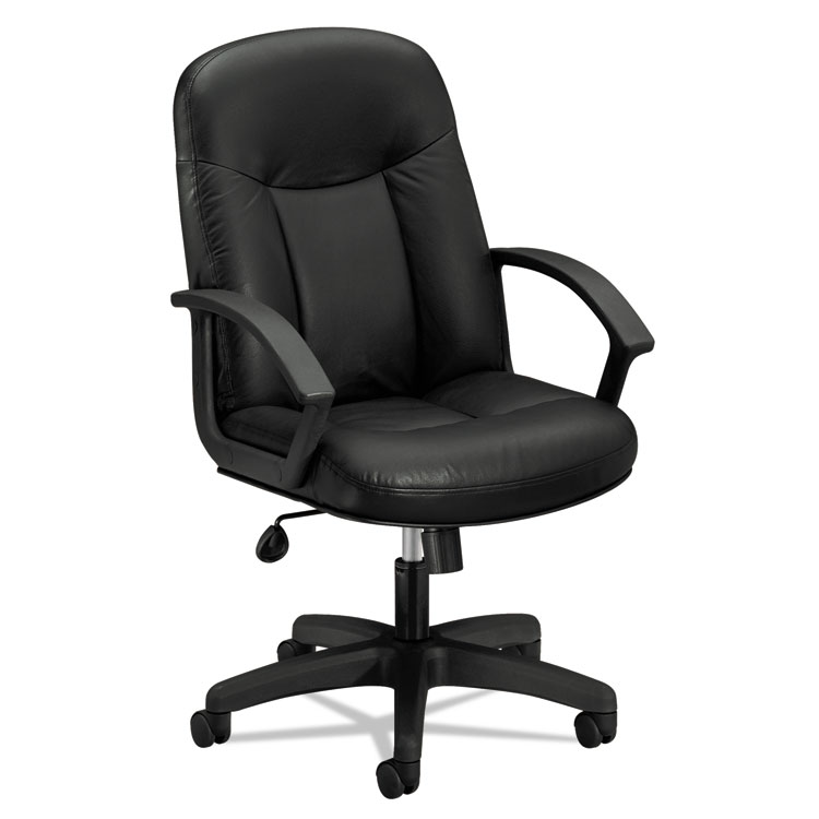 HON HVL601 Series Executive High-Back Leather Chair, Supports Up to 250 lb, 17.44" to 20.94" Seat Height, Black (BSXVL601SB11)