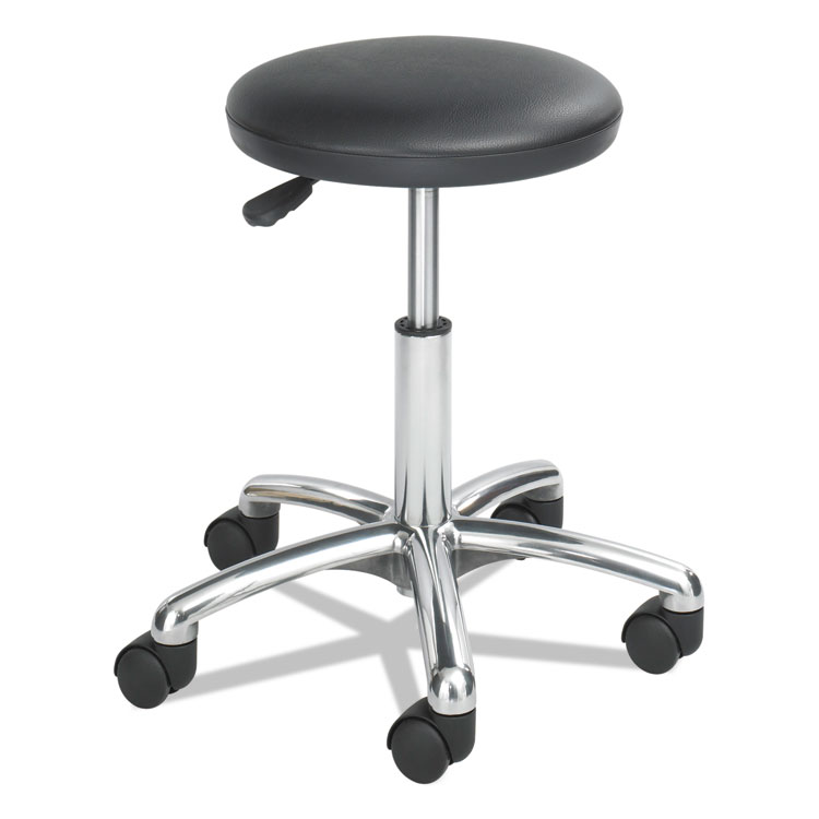 Safco Height-Adjustable Lab Stool, Backless, Supports Up to 250 lb, 16" to 21" Seat Height, Black Seat, Chrome Base (SAF3434BL)