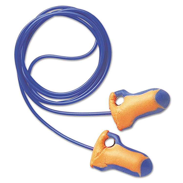 Howard Leight by Honeywell LT-30 Laser Trak Single-Use Earplugs, Corded, 32NRR, Orange/Blue, 100 Pairs (HOWLT30)