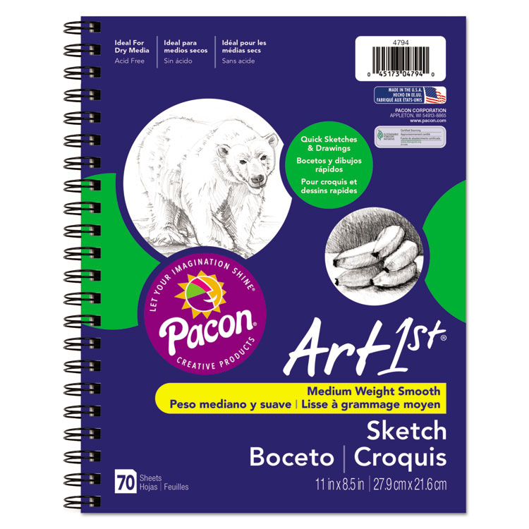 Pacon Art1st Sketch Diary, 60 lb Text Paper Stock, Blue Cover, (70) 11 x 8.5 Sheets (PAC4794)