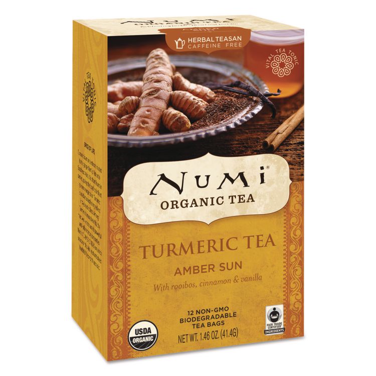 Numi Turmeric Tea, Amber Sun, 1.46 oz Bag, 12/Box (NUM10552)