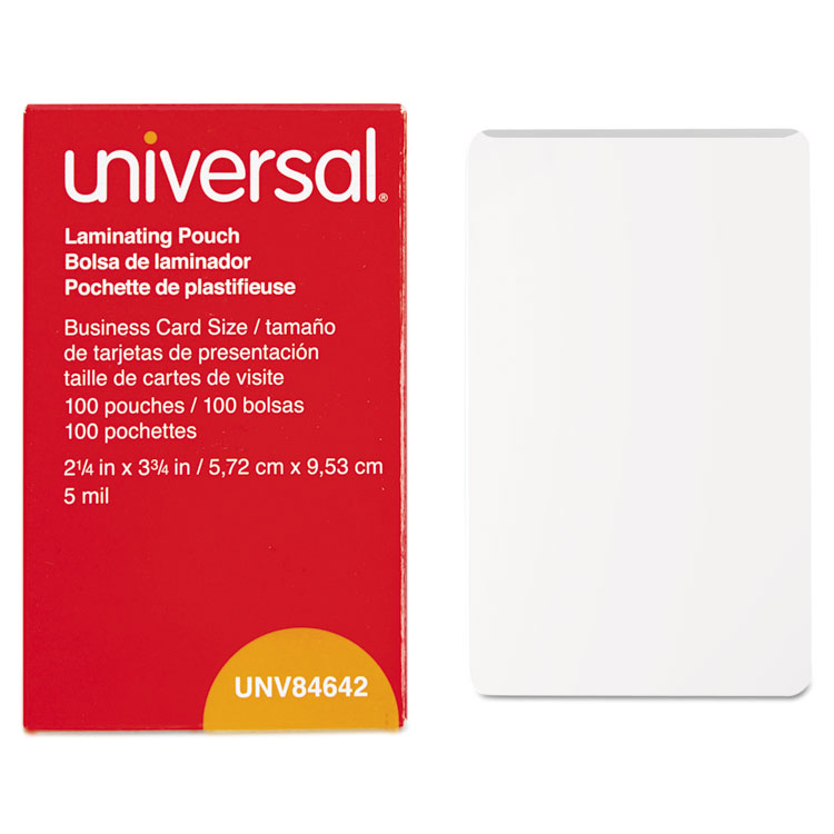 UNV84642 - Universal Laminating Pouches, 5 mil, 3.75" x 2.25", Gloss Clear, 100/Box (UNV84642)