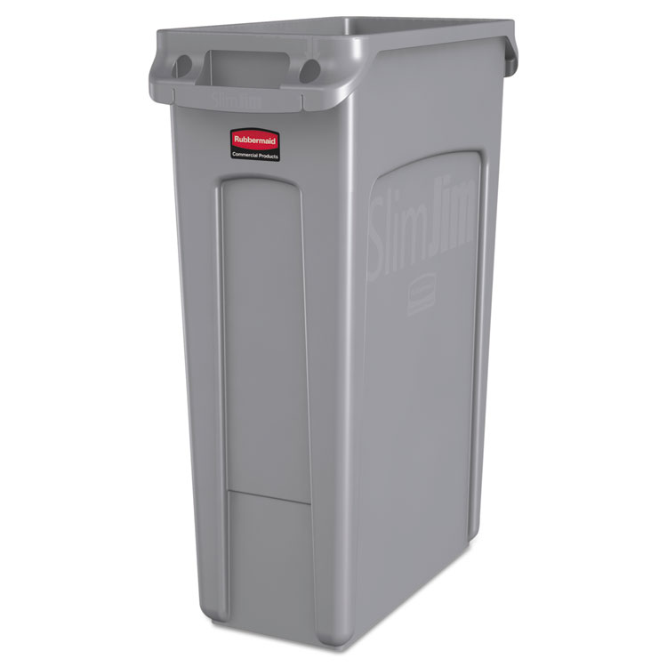 Rubbermaid Commercial Slim Jim with Venting Channels, 23 gal, Plastic, Gray (RCP354060GY)