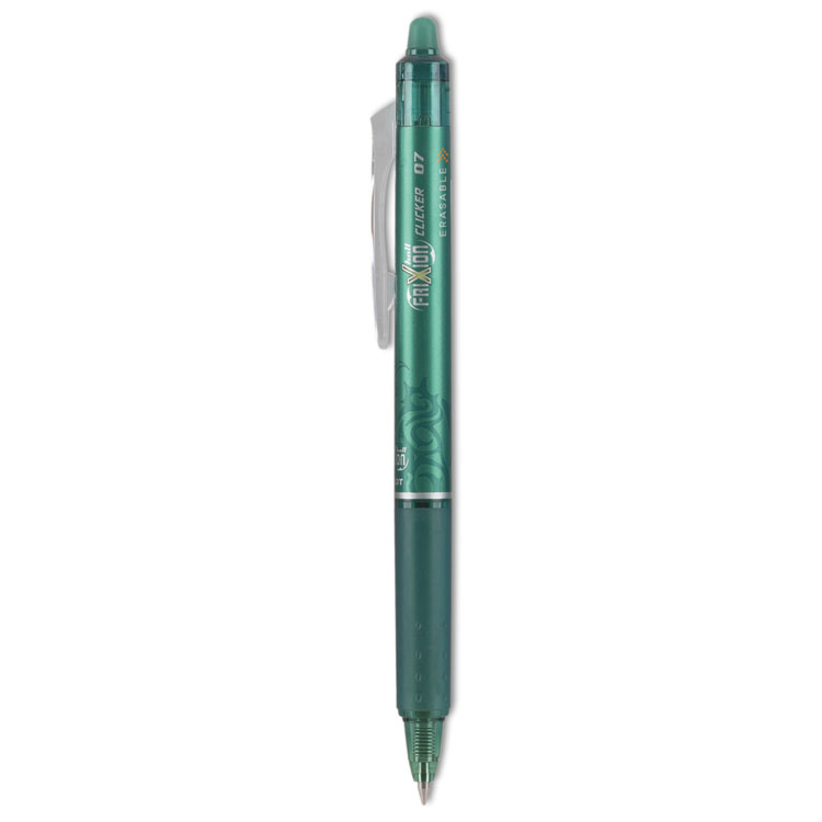 Pilot FriXion Clicker Erasable Gel Pen, Retractable, Fine 0.7 mm, Green Ink, Green Barrel, Dozen (PIL31476)