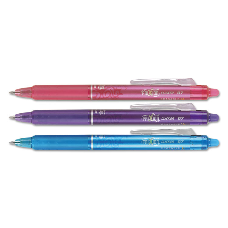Pilot FriXion Clicker Erasable Gel Pen, Retractable, Fine 0.7 mm, Assorted Ink and Barrel Colors, 3/Pack (PIL31469)